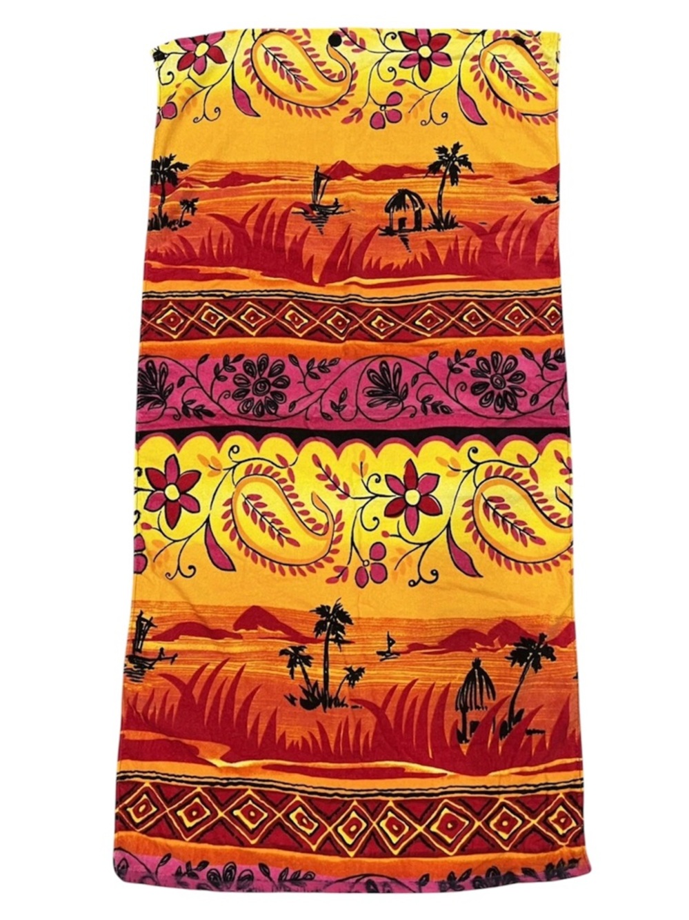 Beach Towel Sunset Island Tribal Floral 90’s Vintage Aloha